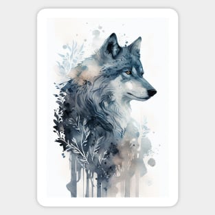 Stunning Ornamental Watercolor Wolf in Winter Sticker